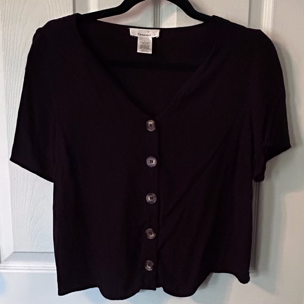 *Minimum $15 total. Women's Black Button-Up Top slight crop
